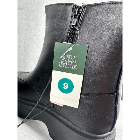 Wild Fable Honor Black Platform Front Zip Boots Faux Leather Memory Foam Size 9 - Picture 6 of 7